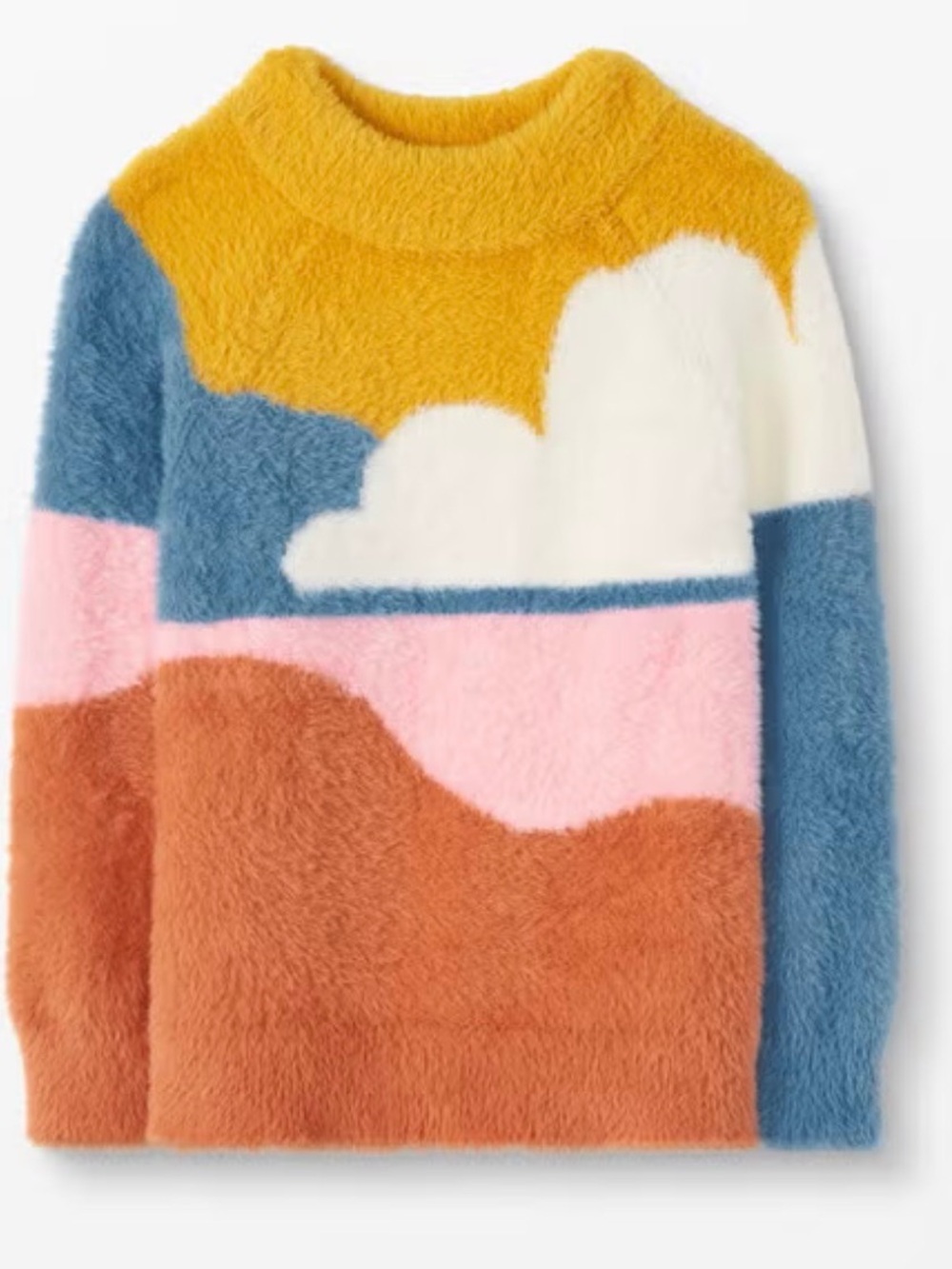 Hanna Anderson Multi-Color Fuzzy Landscape Crewneck Sweater - girls size 140cm